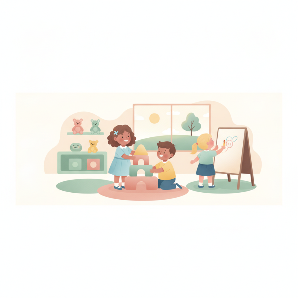 Preschooler playing with blocks, a parent's hand gently supporting them, illustrating early ADHD and emotional regulation.